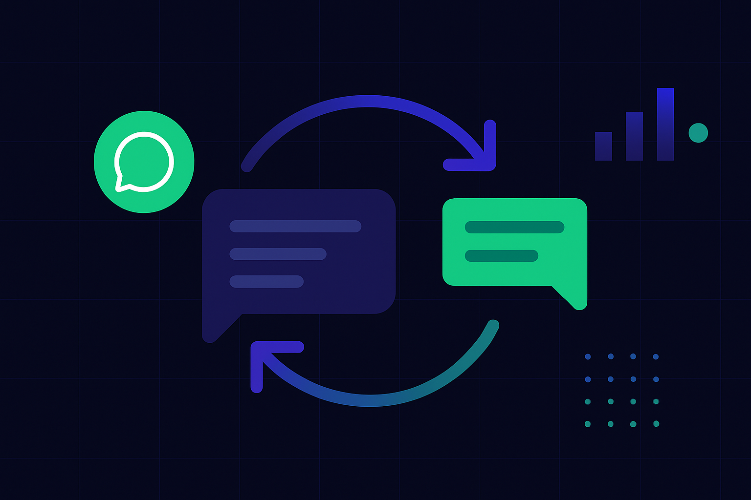 Ilustración editorial: Chatbot WhatsApp con IA para Empresas