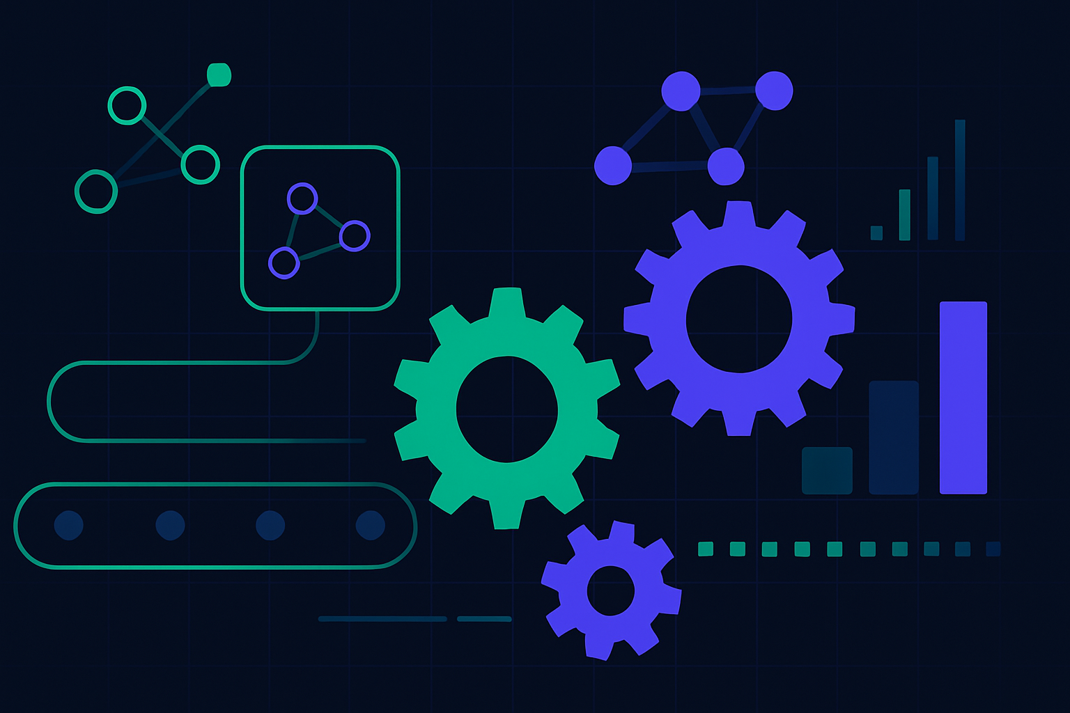 Ilustración editorial: RPA vs inteligencia artificial